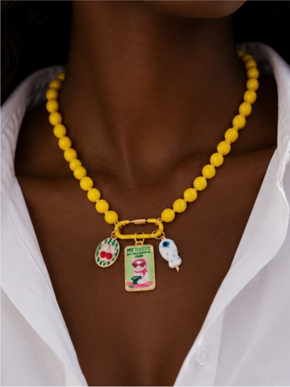 New! Coastal Preppy Matcha Kitten Beaded Carabiner Dopamine Necklace NWOT 3034
